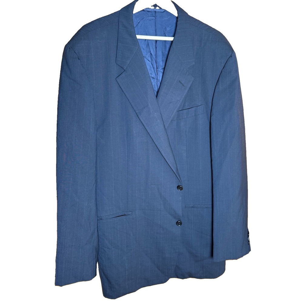 Hickey Freeman Suit Mens 48XLG 40x33  Blue Pinstripe Canterbury Wool 2-Button